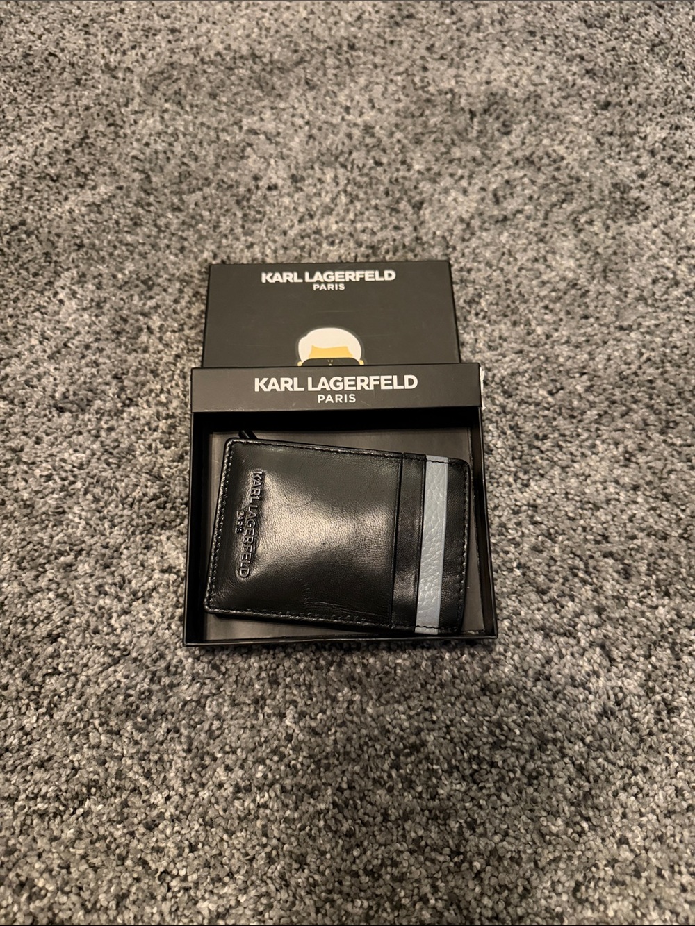 Karl Lagerfeld Black Card & Key Holder with Gray Stripe